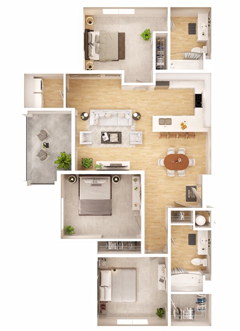 a floor plan of a two bedroom apartment with two bathrooms and a balcony